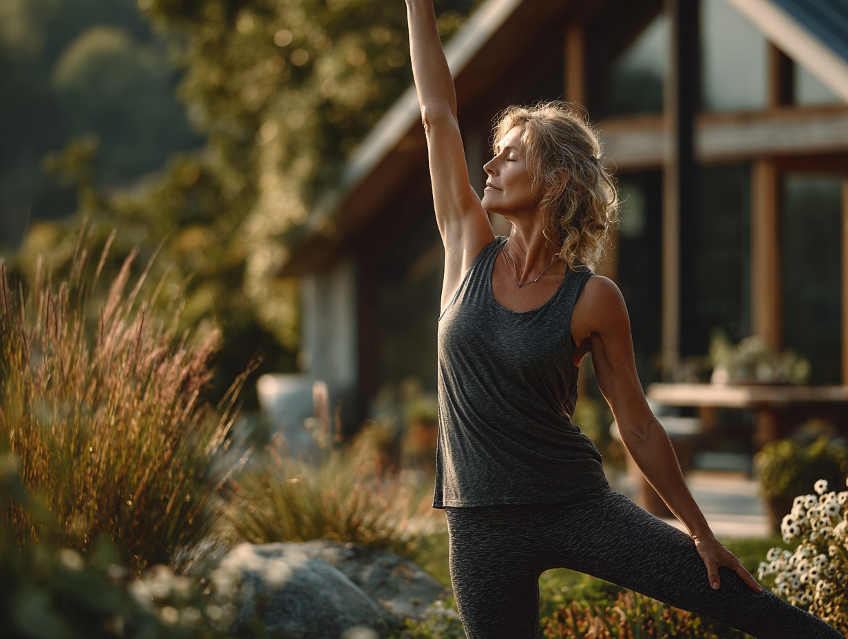 Adulto mayor practicando yoga con serenidad
